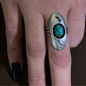 Vintage Navajo Sterling Turquoise Shadowbox Ring Signed L. Dickens 6 grams